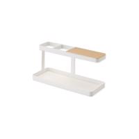 Biely multifunkčný stojan s detailom z bukového dreva YAMAZAKI Tower Desk Bar