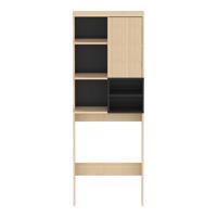 Čierna vysoká kúpeľňová skrinka v dekore duba nad práčku/toaletu 64x179 cm Kube - TemaHome