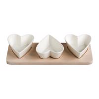 Sada 3 servírovacích misiek z porcelánu na bambusovom podnose Brandani Hearts