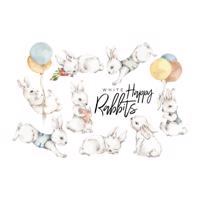 Sada 8 nástenných samolepiek Dekornik White Happy Rabbits