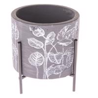 Sivý betónový kvetináč v kovovom stojane Dakls Flowery, ø 10 cm