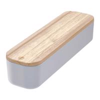 Sivý úložný box s vekom z dreva paulownia iDesign Eco, 9 x 36,5 cm