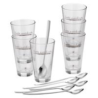 Sklenené hrnčeky s lyžičkami v striebornej farbe v súprave 6 ks 280 ml - WMF